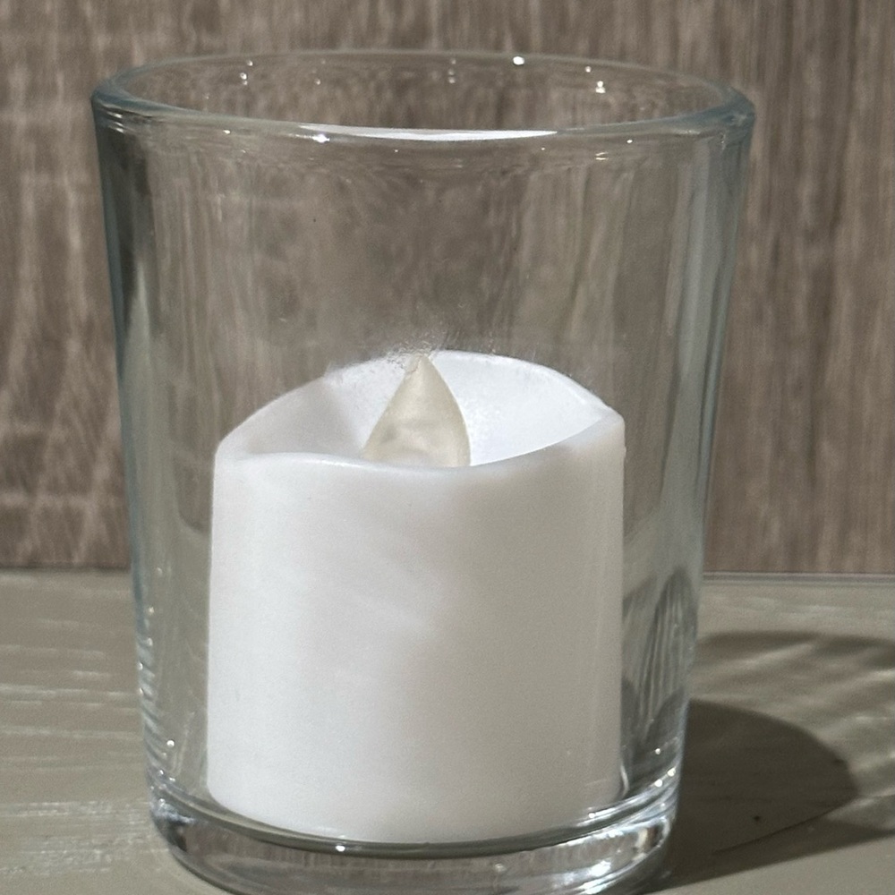 Box of 18 White Letine LED Candles in Glass votives measuring